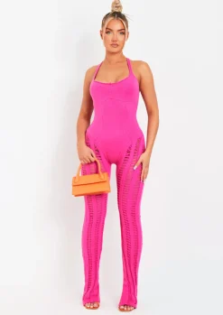 Knitwear|Jumpsuits & Playsuits*Missy Empire Eva Laddered Knitted Seam Jumpsuit Pink
