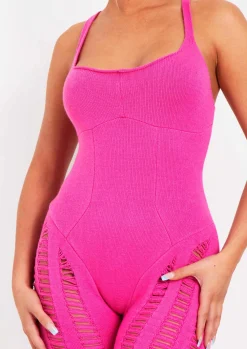 Knitwear|Jumpsuits & Playsuits*Missy Empire Eva Laddered Knitted Seam Jumpsuit Pink