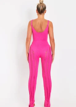 Knitwear|Jumpsuits & Playsuits*Missy Empire Eva Laddered Knitted Seam Jumpsuit Pink