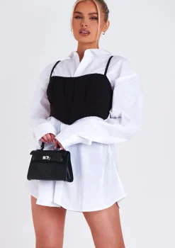 Tops*Missy Empire Eve Black Curved Hem Corset Crop Top