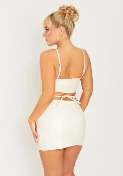 Tops|Co-Ords*Missy Empire Everlee Cream PU Halter Neck Cropped Corset