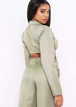 Co-Ords|Blazers*Missy Empire Everly Khaki Tie Front Bust Detail Cropped Blazer Co-ord