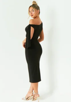 The Party Edit|Midi Dresses*Missy Empire Everlyn Tie Shoulder Super Soft Midi Dress Black