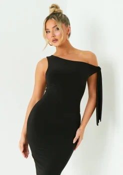 The Party Edit|Midi Dresses*Missy Empire Everlyn Tie Shoulder Super Soft Midi Dress Black
