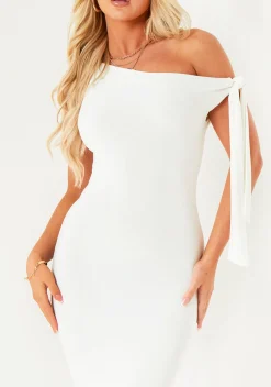 Dresses*Missy Empire Everlyn Tie Shoulder Super Soft Midi Dress White