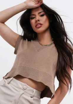 Tops|Knitwear*Missy Empire Ezra Mocha V Neck Wide Fit Cropped Knitted Vest