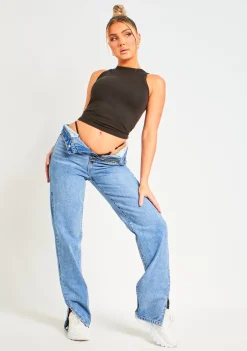 Airport Vibin'|Tops*Missy Empire Farrah Premium Sculpt Racer Top Black