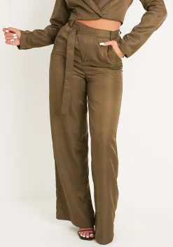 Trousers|Co-Ords*Missy Empire Farrah Khaki Tailored Belted Trousers