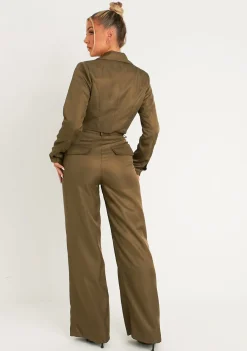 Trousers|Co-Ords*Missy Empire Farrah Khaki Tailored Belted Trousers