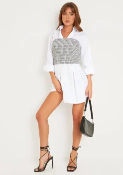 Tops*Missy Empire Felicity Black Tweed Tailored Bandeau Corset