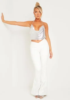 Trousers*Missy Empire Felicity PU Flared Trousers Cream