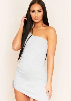 Knitted Dresses|Mini Dresses*Missy Empire Felixa One Shoulder Ruched Mini Dress Grey