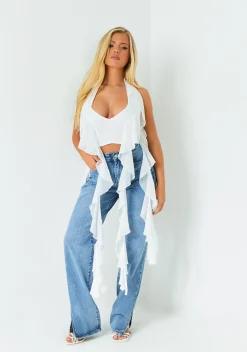 Tops*Missy Empire Florence White Halter Frill Detail Top