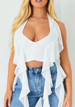 Tops*Missy Empire Florence White Halter Frill Detail Top