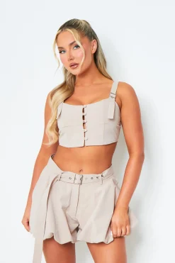 Tops|Co-Ords*Missy Empire Frankie Beige Strappy Utility Crop Top