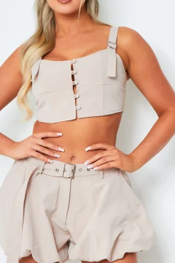 Tops|Co-Ords*Missy Empire Frankie Beige Strappy Utility Crop Top