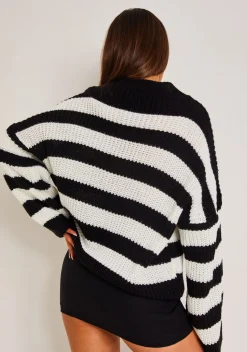 Knitwear*Missy Empire Frankie Oversized Stripe Chunky Knitted Jumper Black