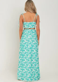Skirts|Co-Ords*Missy Empire Frankie Green Floral Printed Wrap Around Maxi Skirt Teal