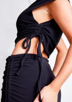 The Party Edit|Tops*Missy Empire Freya Black Off The Shoulder Ruched Crop Top