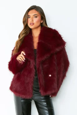 Coats & Jackets*Missy Empire Freya Oversized Faux Fur Coat Wine