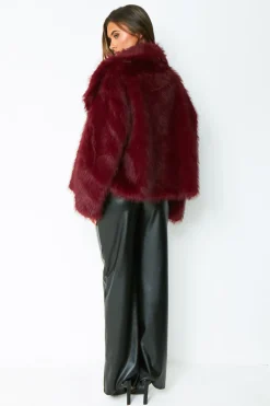 Coats & Jackets*Missy Empire Freya Oversized Faux Fur Coat Wine
