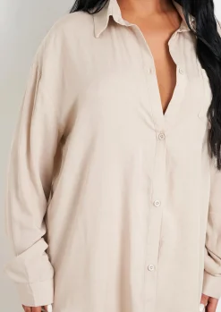 Airport Vibin'|Tops*Missy Empire Giana Linen Oversized Shirt Beige