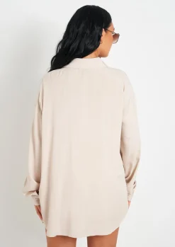 Airport Vibin'|Tops*Missy Empire Giana Linen Oversized Shirt Beige