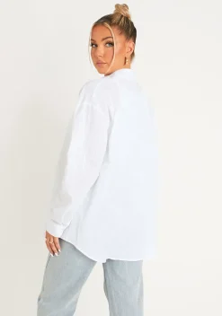 Airport Vibin'|Tops*Missy Empire Giana Linen Oversized Shirt White