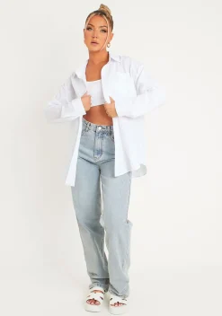 Airport Vibin'|Tops*Missy Empire Giana Linen Oversized Shirt White