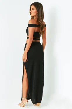 The Party Edit|Tops*Missy Empire Gigi Plunge Cut Out Top With Gold Trim Black