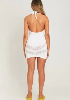 Knitted Dresses|Mini Dresses*Missy Empire Gina Ivory Halter Neck Crochet Detail Mini Dress
