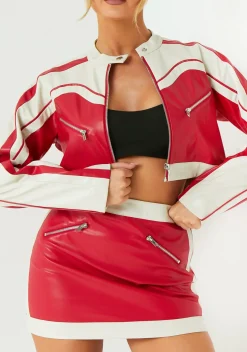 Co-Ords|Coats & Jackets*Missy Empire Grace Red Contrast Faux Leather Cropped Biker Jacket