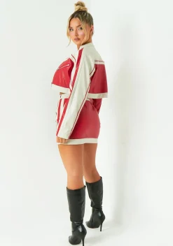 Co-Ords|Coats & Jackets*Missy Empire Grace Red Contrast Faux Leather Cropped Biker Jacket