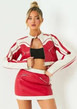 Co-Ords|Coats & Jackets*Missy Empire Grace Red Contrast Faux Leather Cropped Biker Jacket