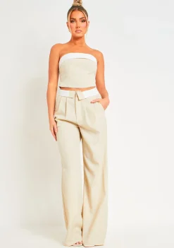 Trousers|Co-Ords*Missy Empire Gracie Fold Over Waist Wide Leg Trousers Beige