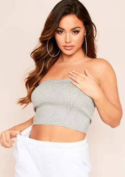 Tops|Knitwear*Missy Empire Hailee Ribbed Bandeau Top Grey