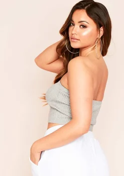 Tops|Knitwear*Missy Empire Hailee Ribbed Bandeau Top Grey