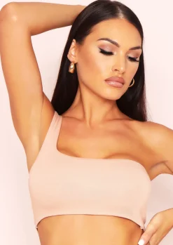 Tops|Basics*Missy Empire Hannah Double Thick One Shoulder Crop Top Beige