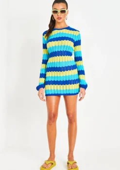 Knitted Dresses|Mini Dresses*Missy Empire Harleigh Blue Multi Crochet Knit Backless Mini Dress