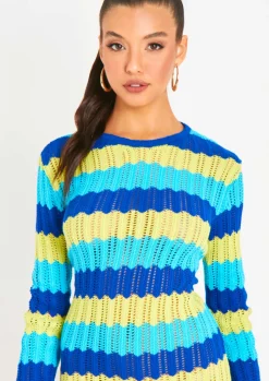 Knitted Dresses|Mini Dresses*Missy Empire Harleigh Blue Multi Crochet Knit Backless Mini Dress