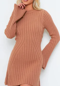 Knitted Dresses|Mini Dresses*Missy Empire Harper Rib Knit Flare Mini Dress Taupe