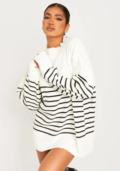 Knitted Dresses|Knitwear*Missy Empire Harriett & Black High Neck Oversized Long Sleeve Jumper White