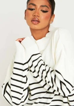Knitted Dresses|Knitwear*Missy Empire Harriett & Black High Neck Oversized Long Sleeve Jumper White