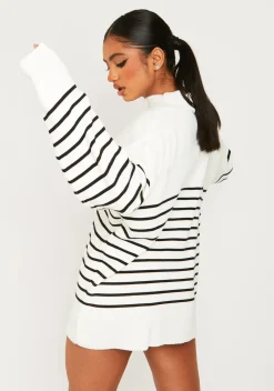 Knitted Dresses|Knitwear*Missy Empire Harriett & Black High Neck Oversized Long Sleeve Jumper White