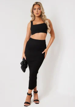 Skirts|Knitwear*Missy Empire Hayley Rib Knit Midaxi Skirt Black