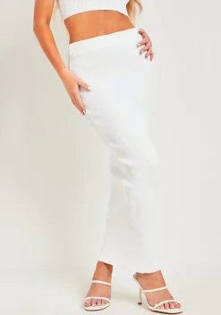 Skirts|Knitwear*Missy Empire Hayley Rib Knit Midaxi Skirt White