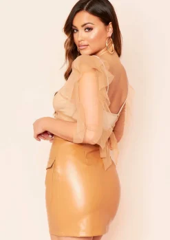 Tops*Missy Empire Helene Mesh Tie Back Crop Top Nude
