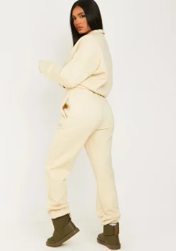 Airport Vibin'|Tracksuits*Missy Empire Holly Cream Missy Girl Embroidered 90's Cuffed Jogger