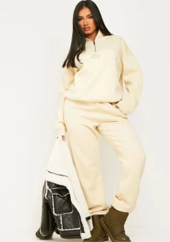 Airport Vibin'|Tracksuits*Missy Empire Holly Cream Missy Girl Embroidered 90's Cuffed Jogger