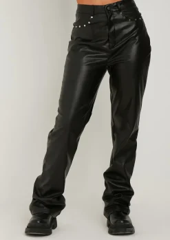Trousers*Missy Empire Hunter Black Studded PU Trousers